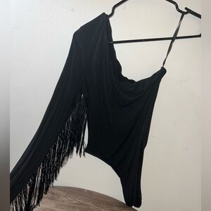 Black Stringy One-shouldered Bodysuit